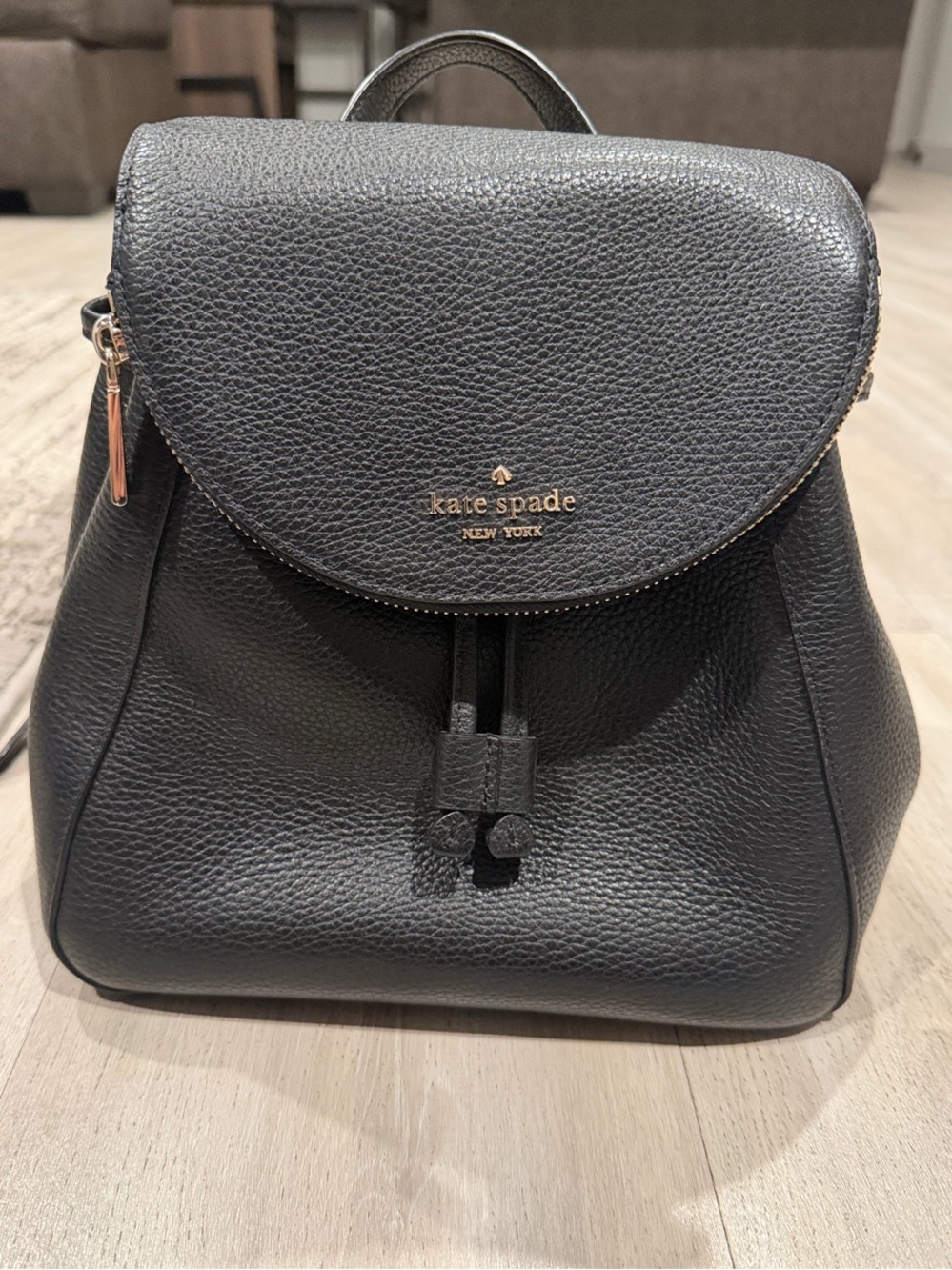 kate spade Black Pebbled Leather Mini Backpack with Drawstring